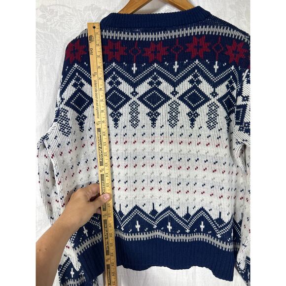 Vintage Sweater Medium Navy White Red Crew Neck Ski Winter Nordic Steep Slopes - Picture 9 of 9